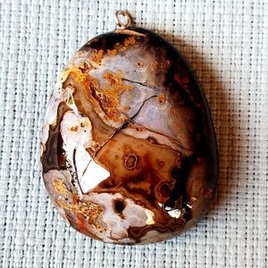 New Natural Orange Brown Fire Agate Freeform Pendant.
